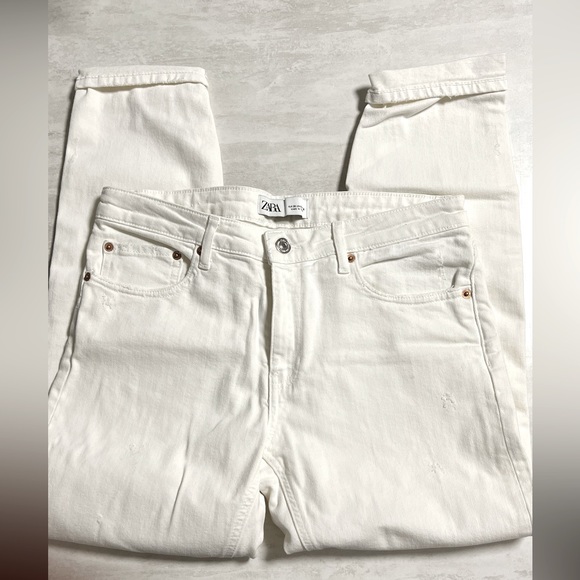 Zara white knee cut jeans sz 6 worn once - Picture 1 of 5
